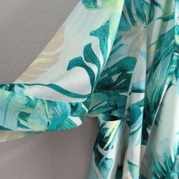 Chicos black label green white palm print open front kimono top coverup M/L - Picture 6 of 8
